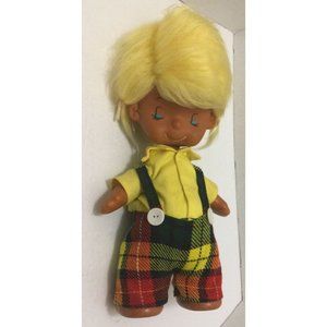 Vintage 1960's Kamar Pocky Plaid Overalls Doll Closed Eyes 14 Inch